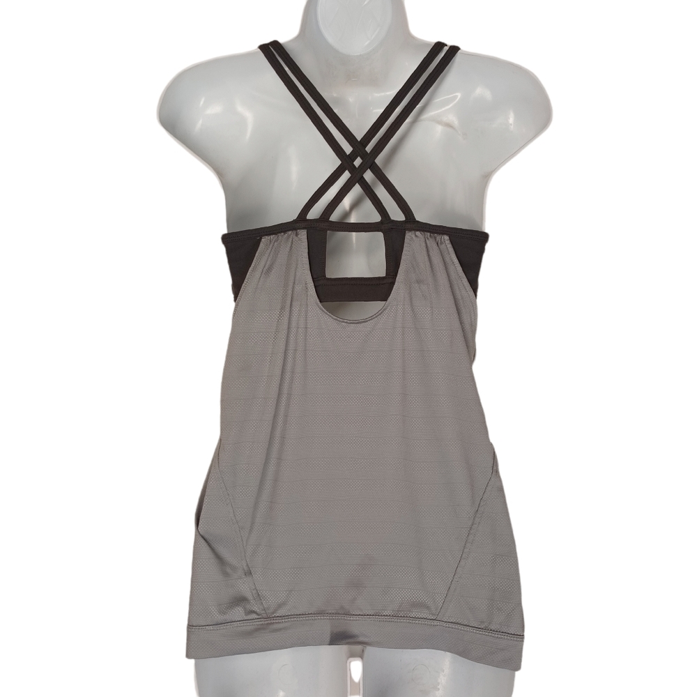 ATHLETA Gray Hidden Agenda Criss Cross Back 2 Layer Bra & Athletic Top XS